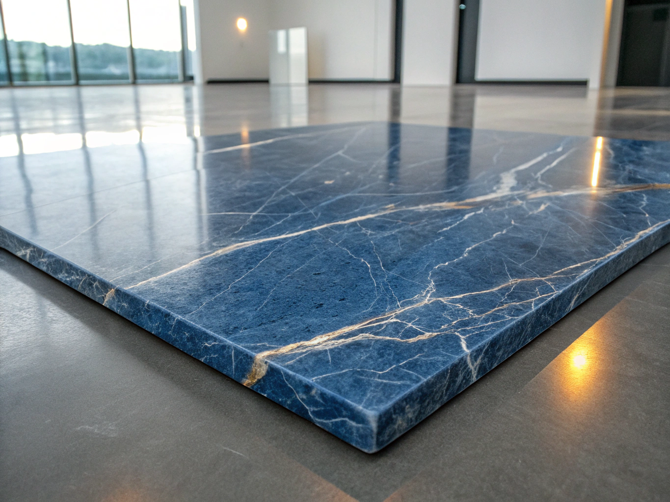 Blue mineral-toned granite and natural stone slab with distinct crystal texture