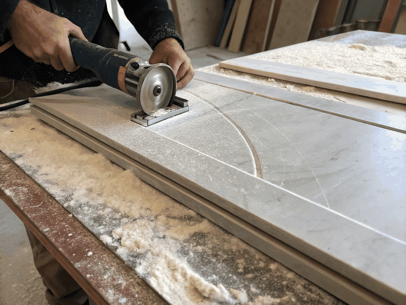 Cut-to-size marble and granite interior floor and wall pieces