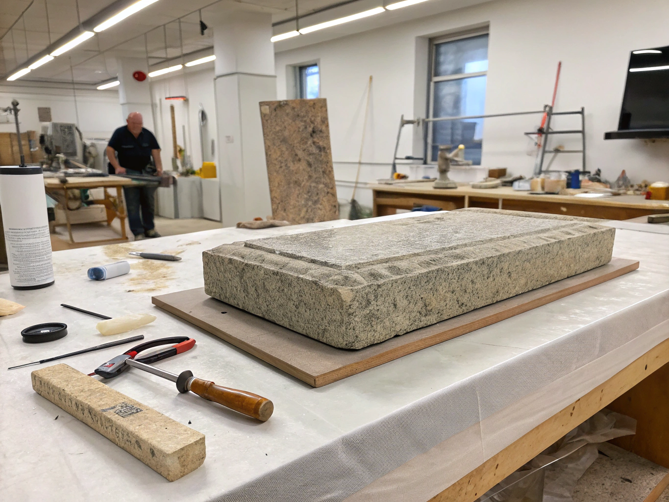 Shaped stone edge profiles, architectural mouldings, and custom components